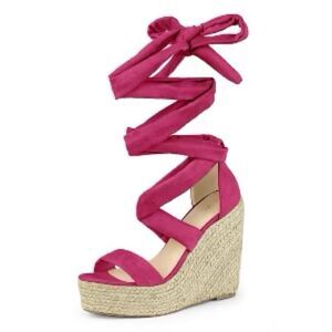 Wild Diva Women's Pink LaceUp Wedge Platform Strappy Espadrille Sandals Size 7.5